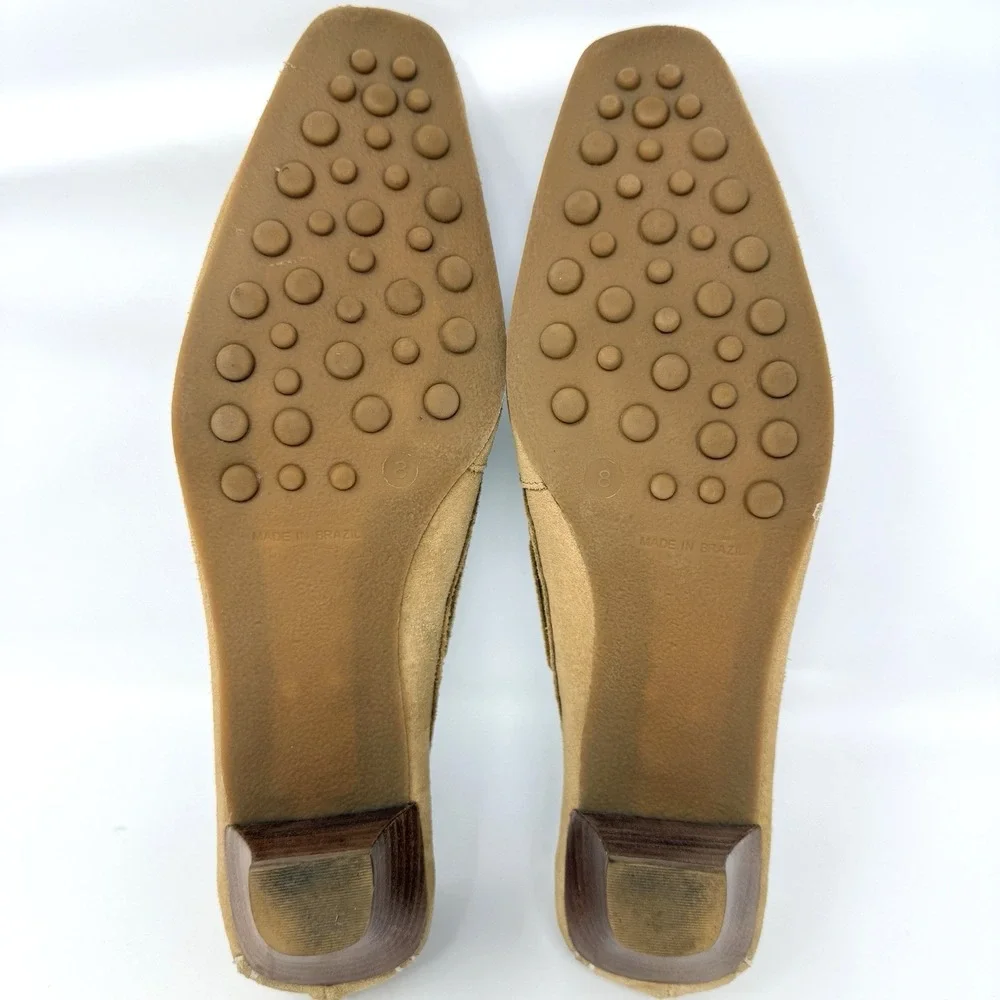 Vintage Eddie Bauer Suede Kitten Heel Loafers Square Toe Tan‎ Women's 8M